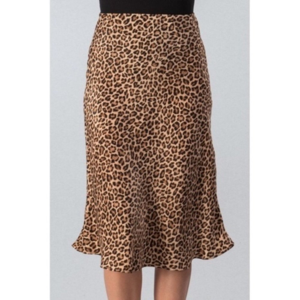 Wild Nights Satin Leopard Print Midi Skirt - Picture 2 of 7